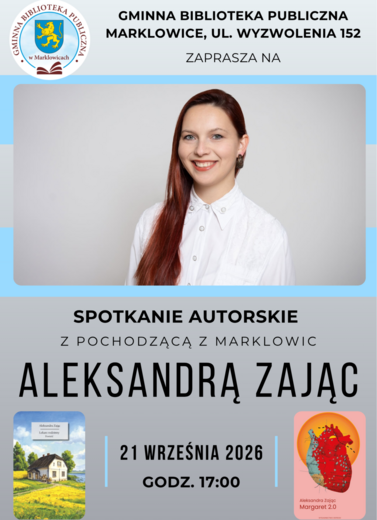 Spotkanie autorskie z Aleksandrą Zając - ZAPROSZENIE